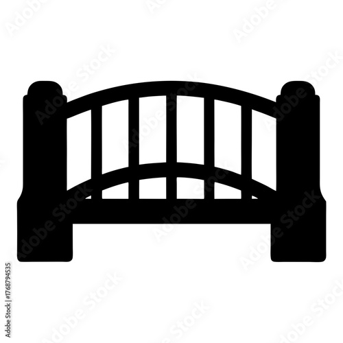 Silhouette of an arched park or garden gate with rounded posts