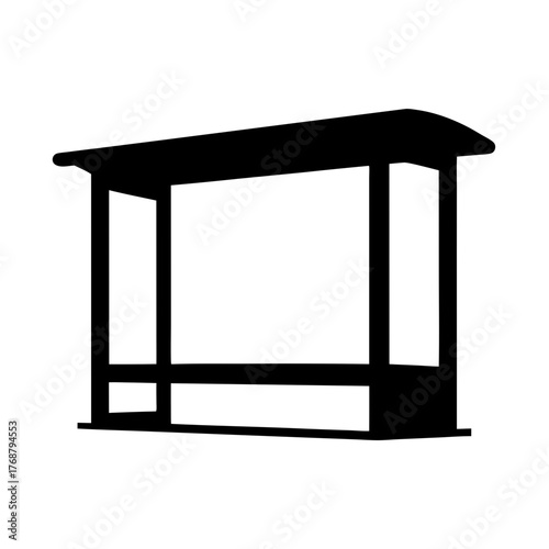 Black and white silhouette depiction of a bus stop or shelter structure