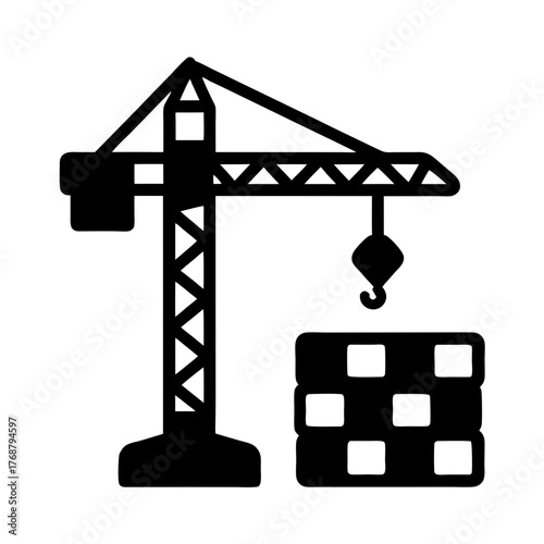 Silhouette of a crane lifting blocks, a symbol of construction and industry