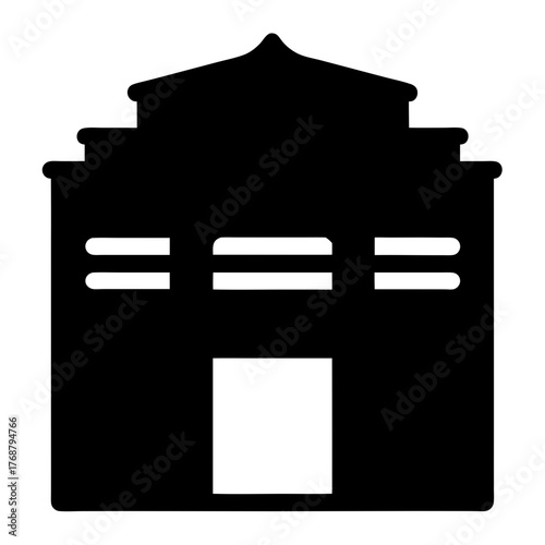 Silhouette of a majestic multistory building with an intricate roof structure