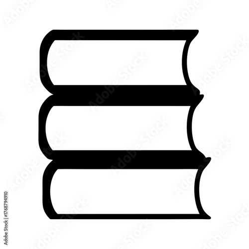Stack of three stylized books with black outlines and white pages