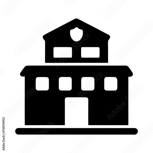 Icon of a police station building with shield and visible windows