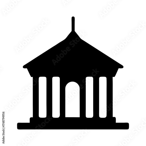 Stylized black silhouette of a classical government building with pillars