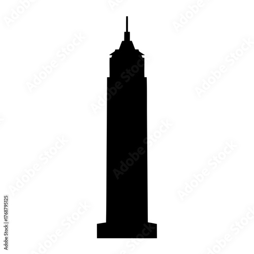 Silhouette of a majestic skyscraper against a pristine white background
