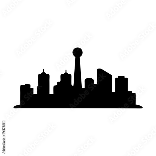Silhouette of a vibrant cityscape with various iconic buildings and structures