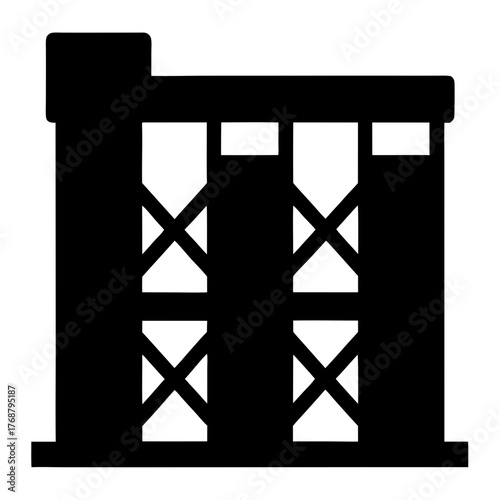 Silhouette Illustration of Construction or Industrial Building With Interior Scaffolding