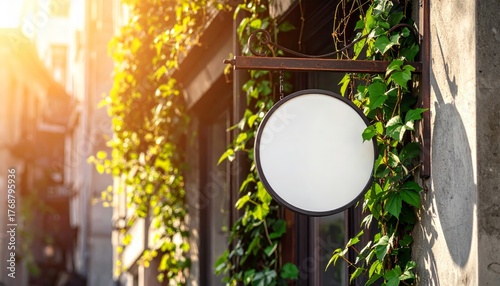 Blank white signboard mockup. Empty illuminated shop lightbox template mounted on wall. Mock up of illuminated blank signboard. Place for text, outdoor advertising, banner