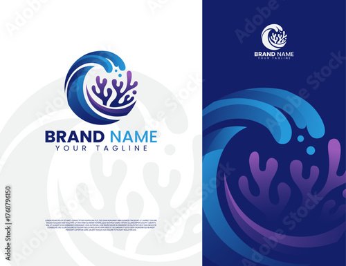 ocean waves and coral reef logo design illustration