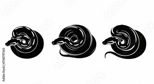 Three black snakes coiled in different positions against a white background in a simple illustration