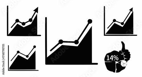 Illustration of multiple line graphs showing upward trends and a thumbs up icon with percentage shown