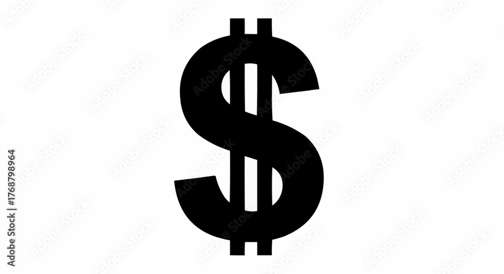Obraz premium Illustration of a bold black dollar sign with two vertical lines on a white background design element