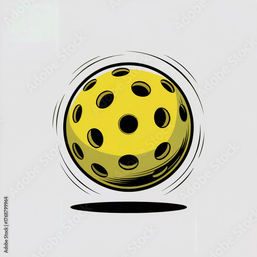 Spinning yellow pickleball cartoon motion lines shadow comic style