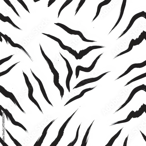 Seamless tiger stripe pattern, black and white abstract background.