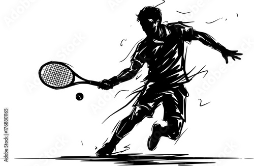 Sketch tennis player, abstract isolated silhouette 

