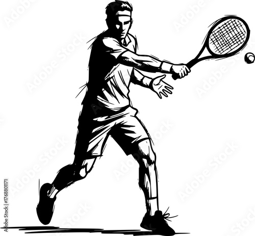 Sketch tennis player, abstract isolated silhouette 
