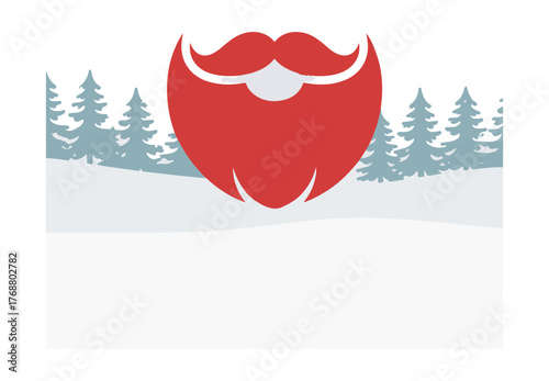 Illustration of stylized red beard and mustache with snowy pine forest background vector