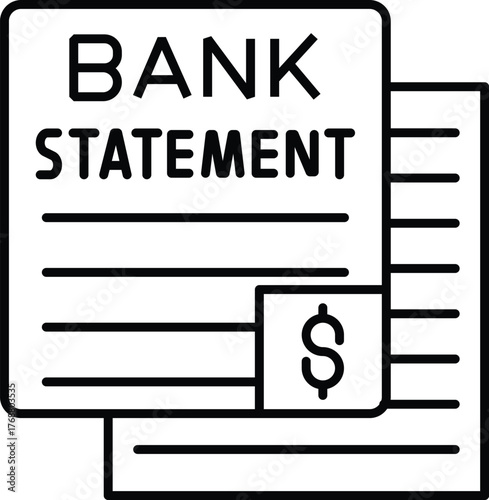 (Editable Stroke) Bank statements Financial Document Line Art Design Adobe Illustrator Artwork Premium quality Representation of a Bank Statement in Black and White Depicting Financial Transactions.