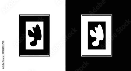 A minimalist diptych of an abstract organic shape in positive and negative space on a split background.