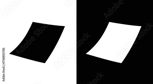 A minimalist abstract design of two floating paper sheets demonstrating high contrast and duality.