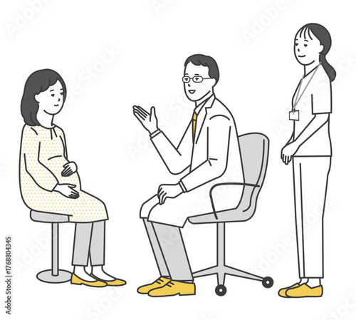 患者を診察する医者と看護師のシンプルイラスト素材