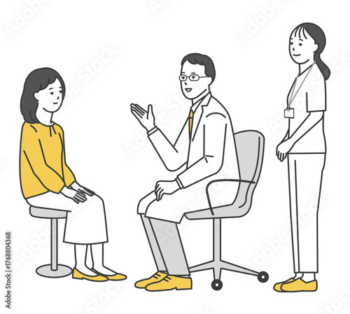 患者を診察する医者と看護師のシンプルイラスト素材
