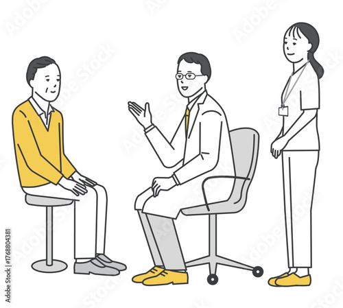 患者を診察する医者と看護師のシンプルイラスト素材