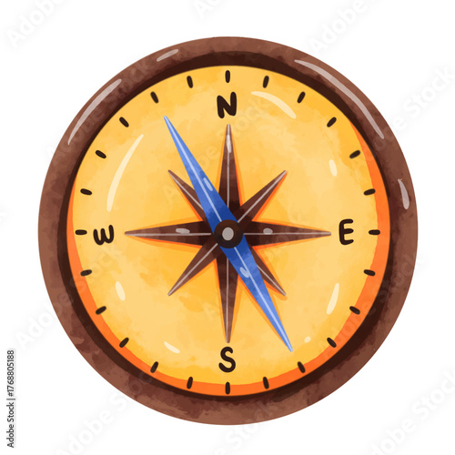 Compass vector illustration, compass clip art, clip art of a compass, watercolor painting style, isolated on white background
