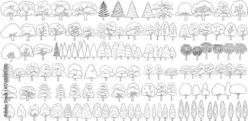 Collection of Line Art Tree Illustrations for Architectural and Landscape Design