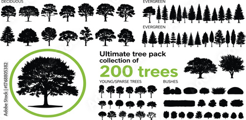 Ultimate Tree Pack 200 Illustrations of Diverse Trees for Design and Visual Projects
