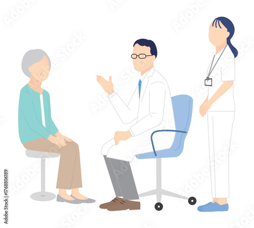 患者を診察する医者と看護師のシンプルイラスト素材