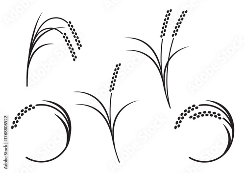 シンプルな稲穂のシルエットセット