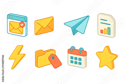 Email and document management icon set. flat style business, organization icons pack.