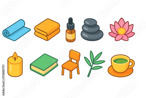 Yoga and relaxation flat icon set. meditation, wellness, spa icons collection