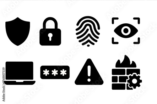 Security and privacy solid icon set. digital safety, cyber protection symbols collection.