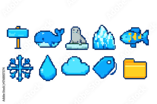 Marine life and sea creatures solid icon set. ocean-themed solid icons collection