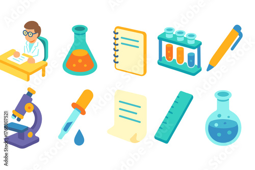 Science and education 3d icon set. laboratory, learning, experiment icons collection
