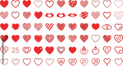 Collection of Varied Heart Shapes and Designs for Valentine's Day and Love Themes