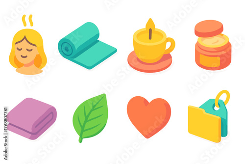 Wellness, relaxation flat icon set. spa, meditation, yoga icons collection