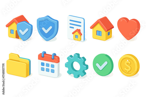 Home and business 3d icon set. security, calendar, settings, and finance icons.