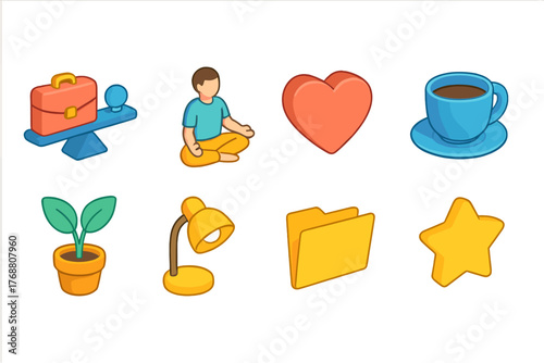 Lifestyle, relaxation 3d icon set. wellness, heart, coffee 3d icons collection