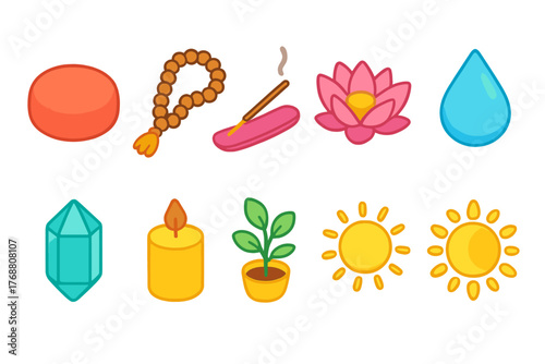 Meditation and wellness icon set. relaxation, nature, mindfulness icons flat collection