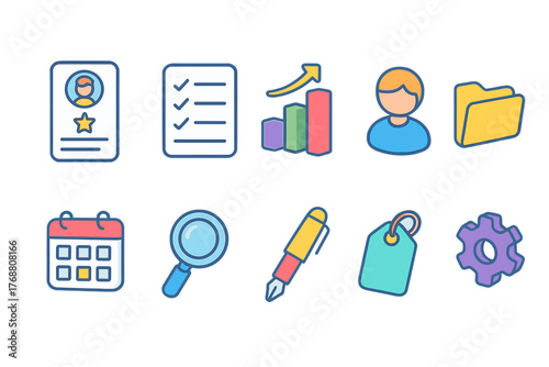 Business and office line icon set. productivity, organization, task management icons.