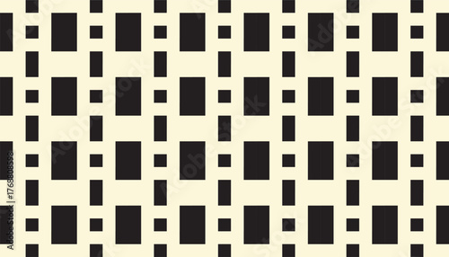 A seamless geometric pattern featuring vertical rows of black rectangles on a white background. Its minimalist layout creates a modern and dynamic visual appearance.