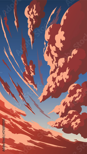 Vector illustration of a cluster of red clouds above the sky
