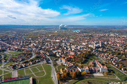Obrenovac - Aerial view of Serbian city and Sava river