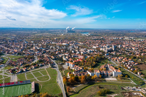Obrenovac - Aerial view of Serbian city and Sava river