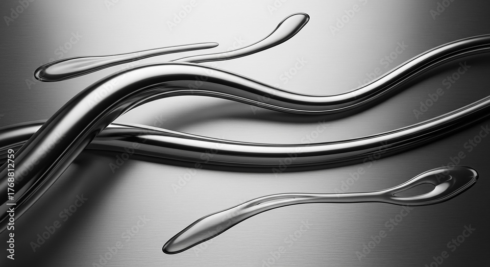 Obraz premium Abstract chrome metal liquid flowing on metallic surface