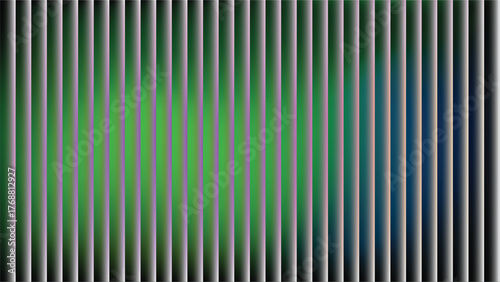 Abstract optical illusion with vertical stripes and a central green and purple hue