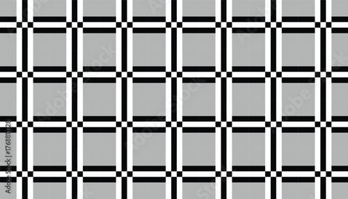 A seamless geometric grid pattern in black, white, and gray tones. The clean and balanced square composition creates a classic and modern look