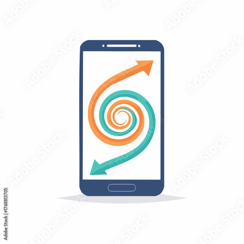 Cell phone showing downward spiral on the screen regarding news consumption